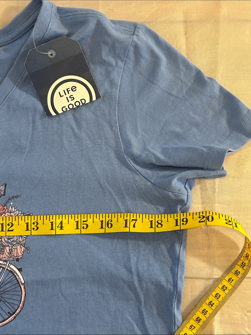 Life Is Good Blue V-Neck Tee with Floral Bicycle Graphic - Picture 8 of 9